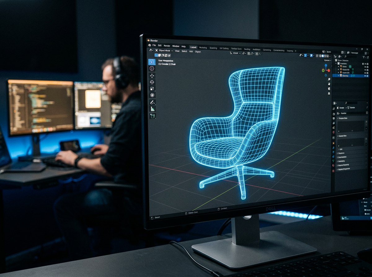 Vista técnica de la optimización de mallas en un modelo 3D