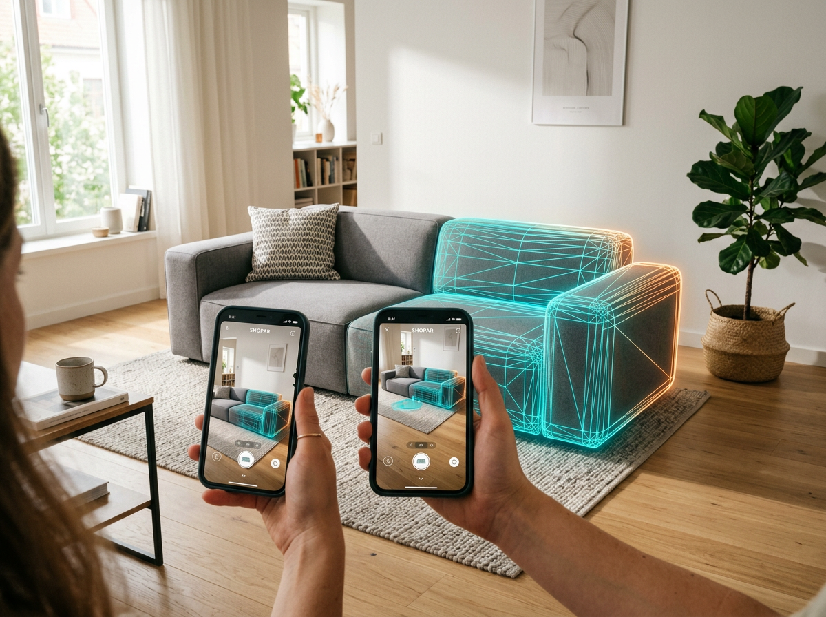 Modelo 3D de un producto visualizado en realidad aumentada en el hogar de un cliente