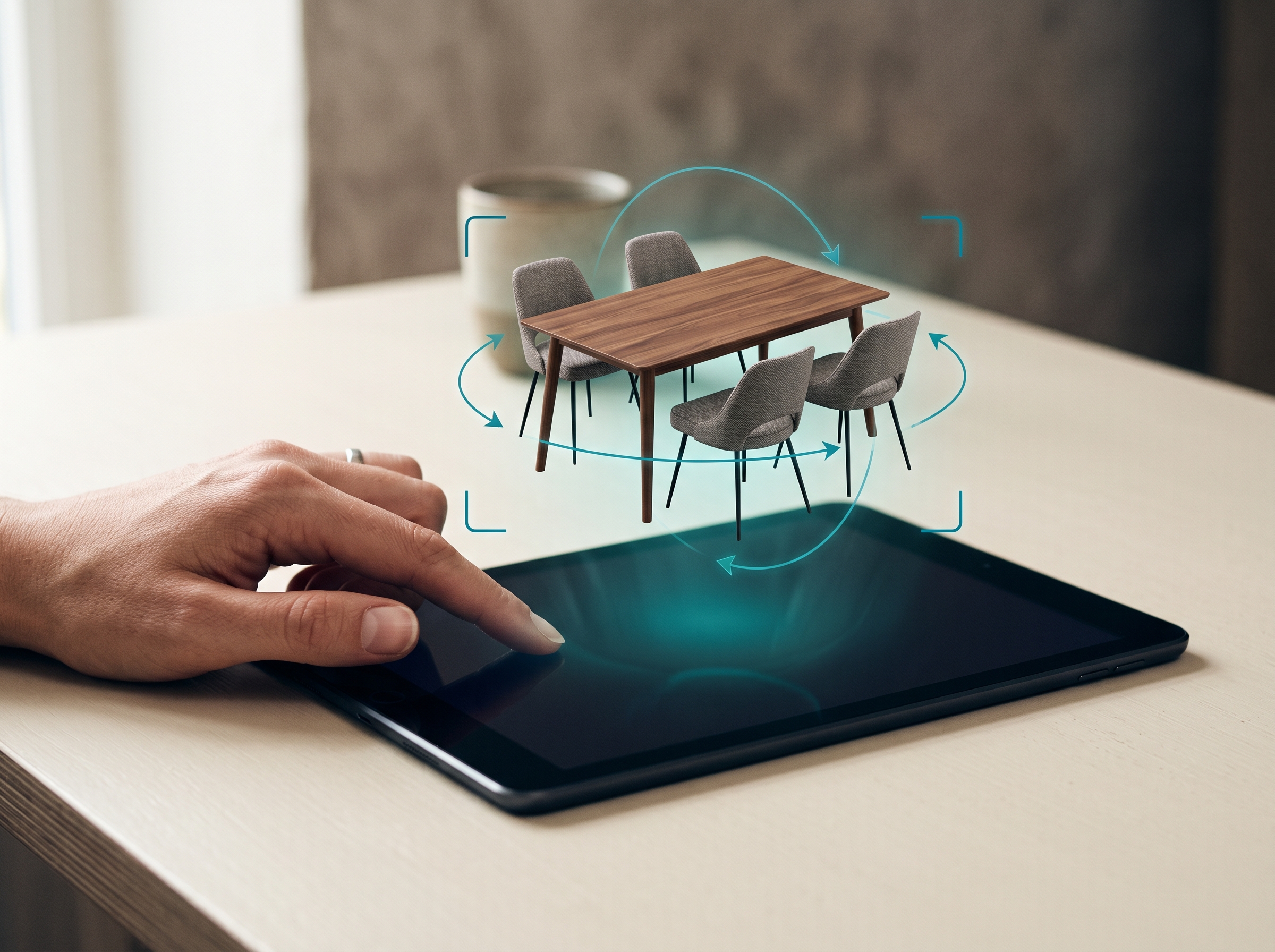 Visor 3D interactivo mostrando un producto rotando 360° en una tablet
